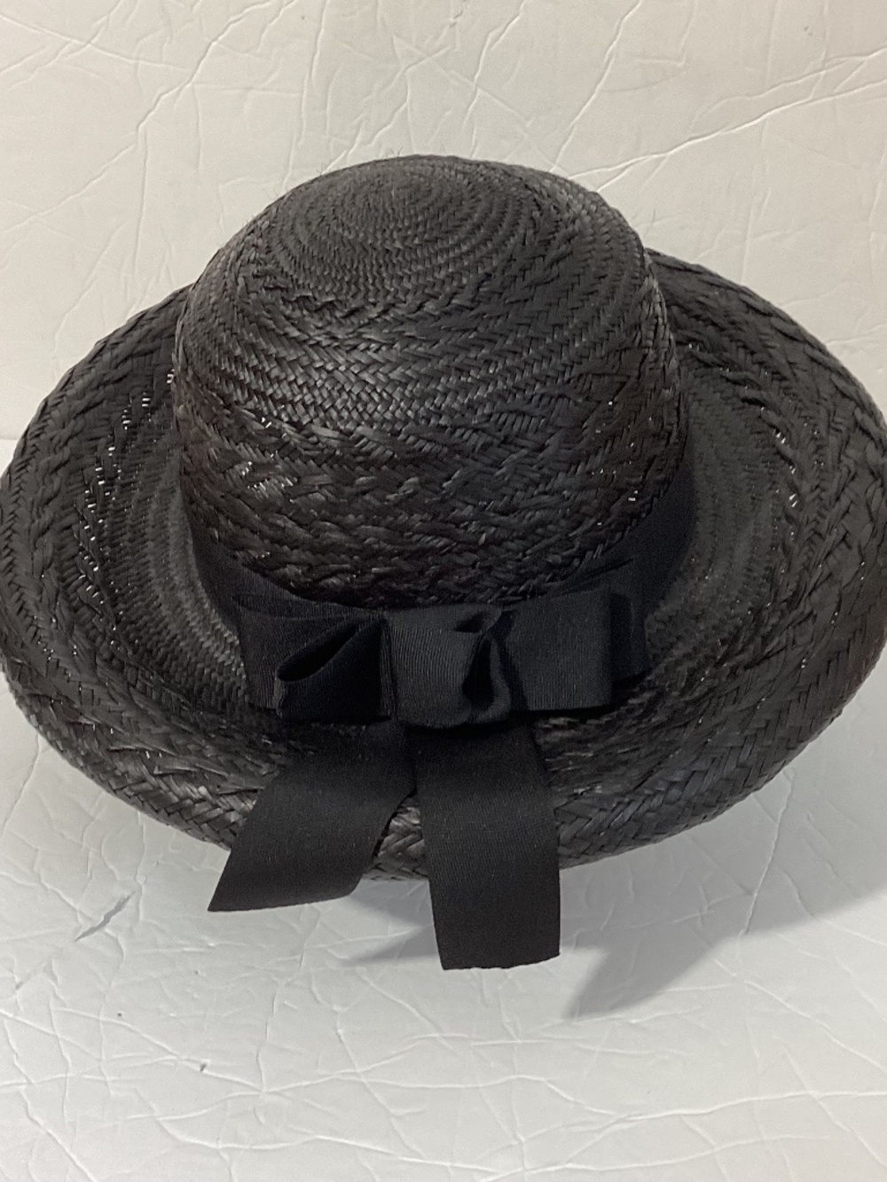 Talbots Hat Black Ecuador Straw Bucket Wide Brim Ribbon Bow Church One Size